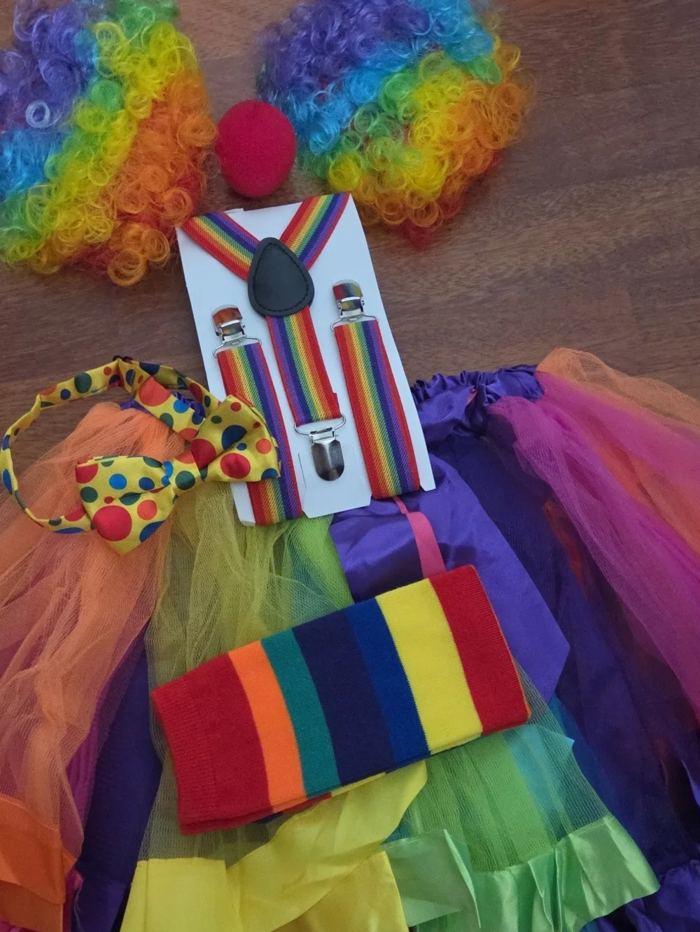 NWT Kids Rainbow Suspender Set with Headband and Bow (Multicolor) 7 Pcs